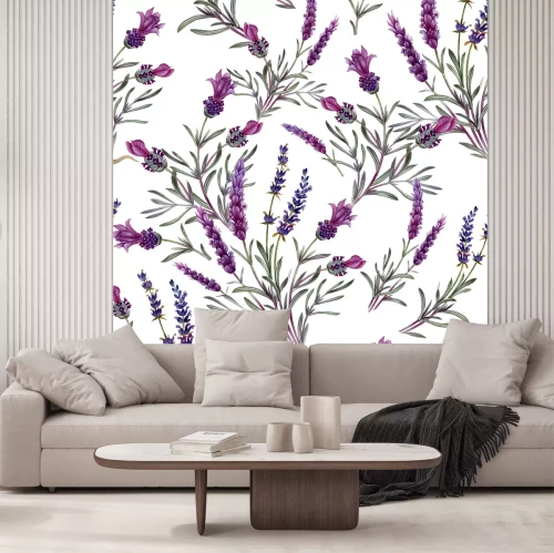 Sticker Patroon met lavendel op een witte achtergrond