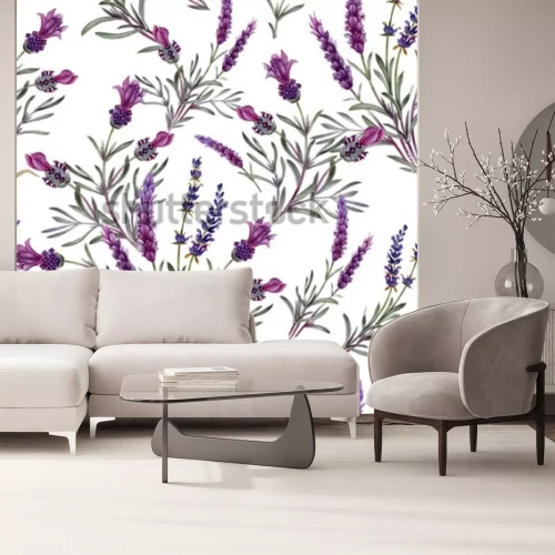 Sticker Patroon met lavendel op een witte achtergrond