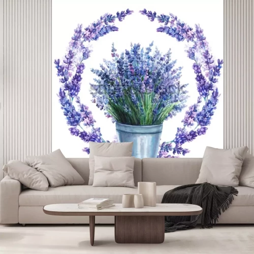 Sticker Lavendel in een pot omgeven door een krans