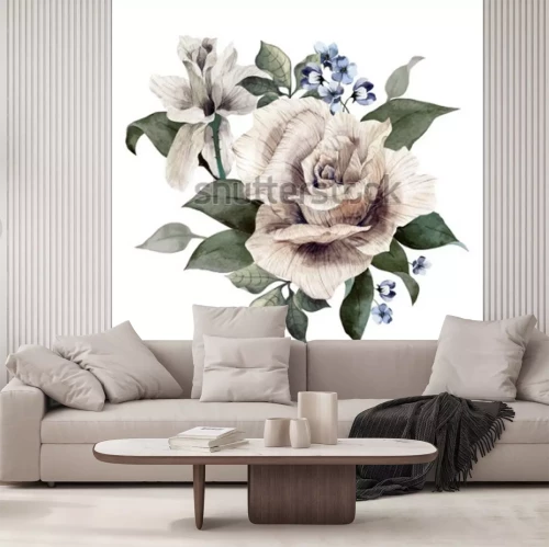 Sticker Een boeket rozen en vergeet-mij-nietjes