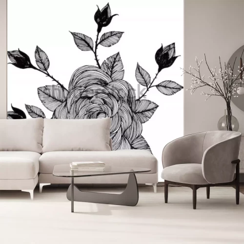 Sticker Tekenen met een roos en knoppen