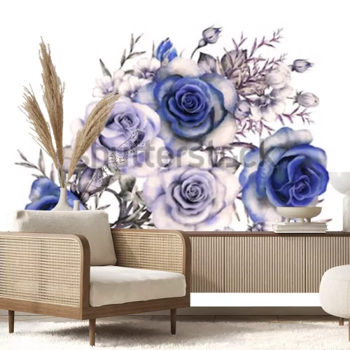 Sticker Blauwe rozen in een boeket