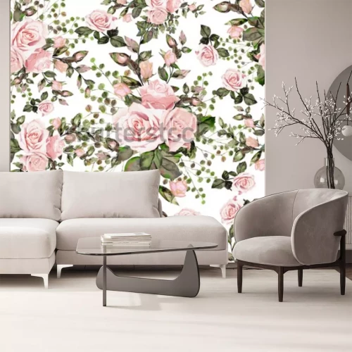 Sticker Engelse rozen met bladeren