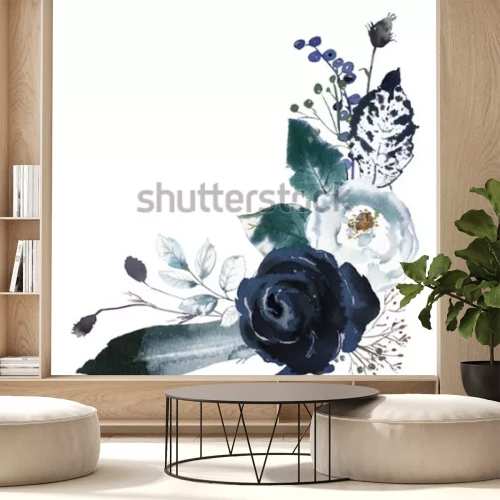 Sticker Engelse rozen in blauwe tinten