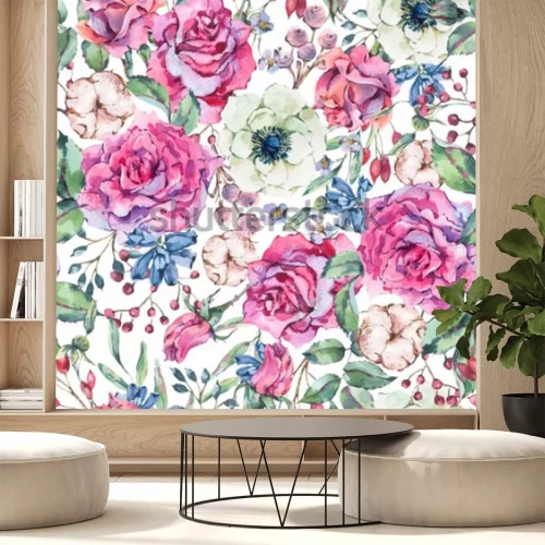 Sticker Patroon met witte en roze rozen