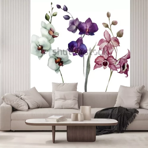 Sticker Witte orchidee met paars en roze