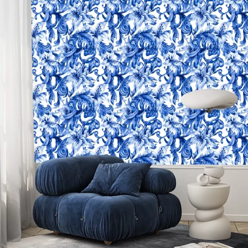 Behang Koninklijke lelies in blauw