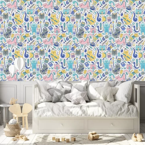 Behang Grappige katjes met schoolspullen