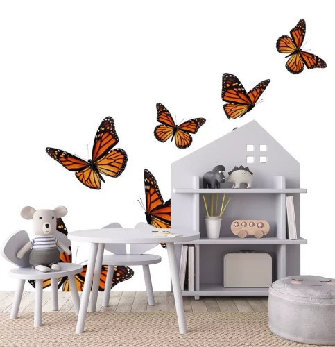 Sticker Oranje-zwarte vlinders die vliegen