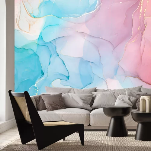 Fotobehang Roze en blauwe marmertextuur