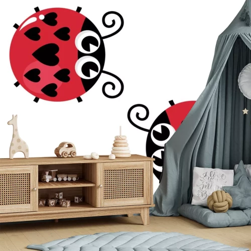 Sticker Twee rode lieveheersbeestjes in zwarte harten