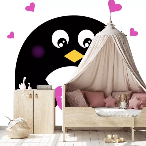 Sticker Een ronde pinguïn met een hart op zijn buik