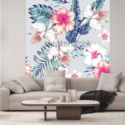 Sticker Tropische bloemen orchideeën en hibiscus