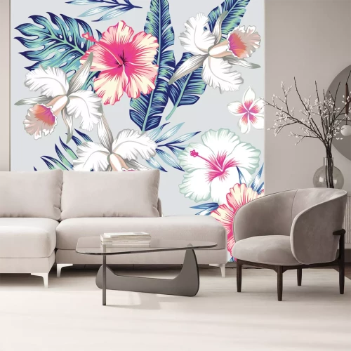 Sticker Tropische bloemen orchideeën en hibiscus