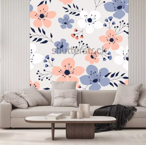 Sticker Voorstelling van witte, roze en blauwe bloemen