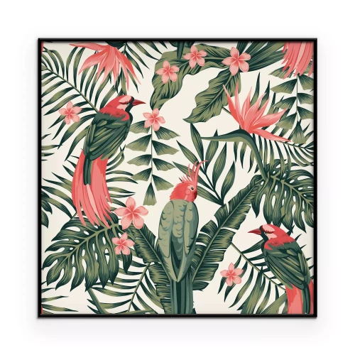 Poster Patroon met papegaaien en bloemen