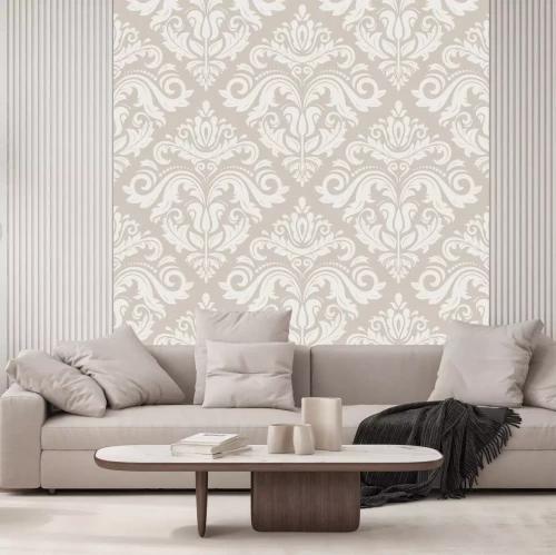 Sticker Damast vector bloemmotief met arabesque en oosterse roze elementen. Naadloos abstract traditioneel ornament voor behang en achtergronden