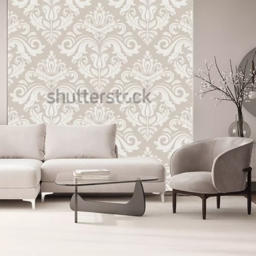 Sticker Damast vector bloemmotief met arabesque en oosterse roze elementen. Naadloos abstract traditioneel ornament voor behang en achtergronden