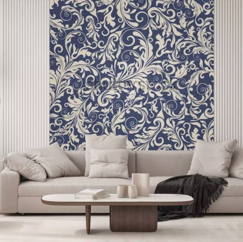 Sticker Naadloze achtergrond van beige en blauwe kleur in de stijl van Damascus. Vintage sieraad. Gebruik voor behang, afdrukken op het verpakkingspapier, textiel.