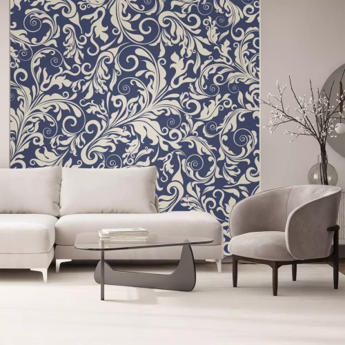 Sticker Naadloze achtergrond van beige en blauwe kleur in de stijl van Damascus. Vintage sieraad. Gebruik voor behang, afdrukken op het verpakkingspapier, textiel.