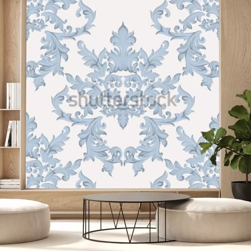 Sticker Vintage barokke acanthus keizerlijke stijl van het damast bloemenpatroon. Vector decor achtergrond. Luxe klassiek ornament. Koninklijke Victoriaanse textuur voor behang, textiel, stof. Blauwe kleur