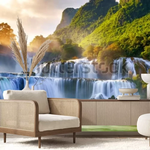 Fotobehang Waterval bij zonsondergang