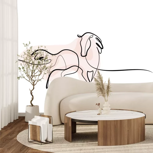 Sticker Paard silhouetteert lijntekeningen en roze vlek als achtergrond