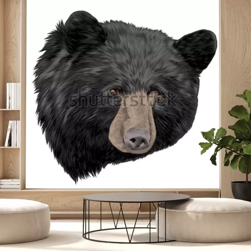 Sticker zwarte beer schets hoofd vectorafbeeldingen kleurenafbeelding