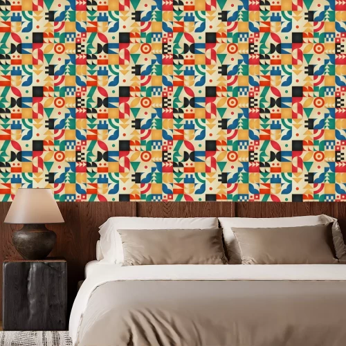 Behang Geometric retro pattern with 30s styled shapes