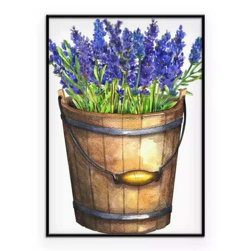Poster Lavendel in een houten emmer