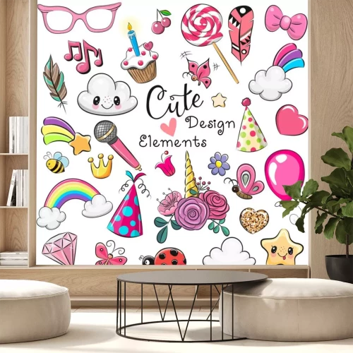 Sticker Een set regenboogafbeeldingen met vrolijke esthetiek