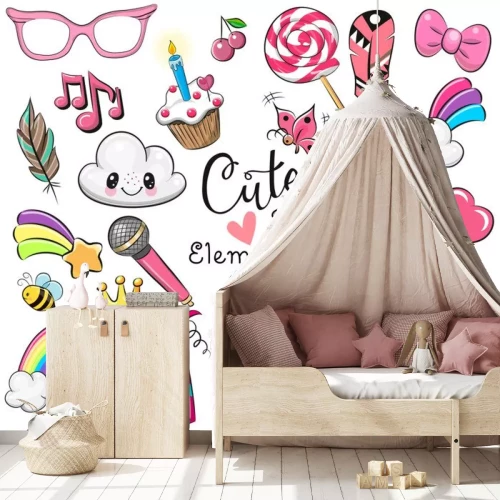 Sticker Een set regenboogafbeeldingen met vrolijke esthetiek