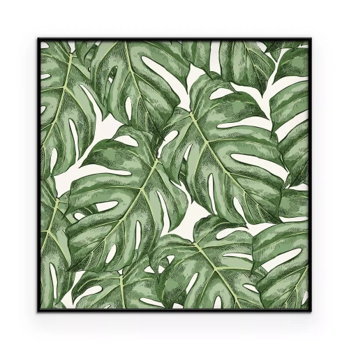 Poster Een dicht patroon met grote monstera-bladeren.