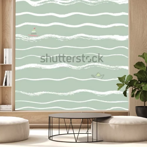 Sticker naadloze achtergrond golven penseel met boten in de verte