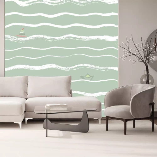 Sticker Naadloze achtergrond golven penseel met boten in de verte