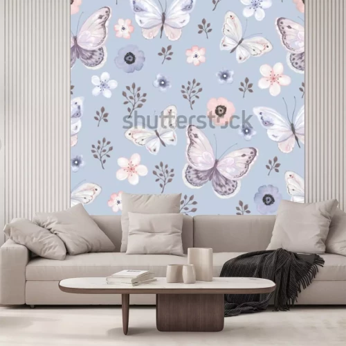 Sticker Bloemen en vlinders in pastelkleuren