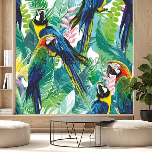 Fotobehang Vogels en bloemen in een exotische stijl