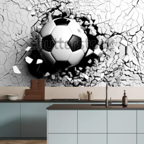 Fotobehang De bal gaat door de muur