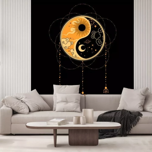 Sticker Yin yang flash tattoo. Dreamcatcher concept. Native tribal art.