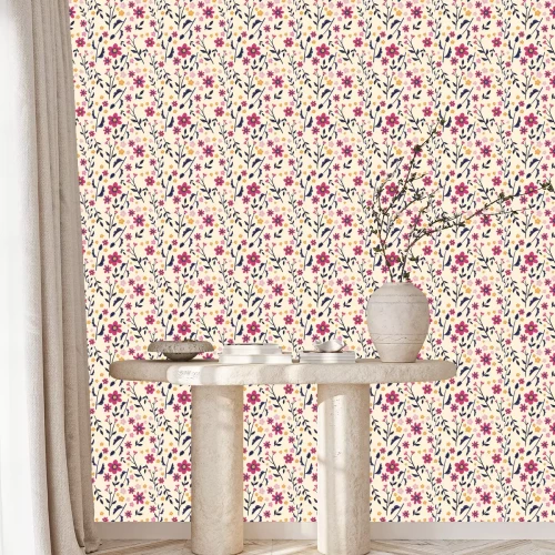 Behang Weiland met bloemen in roze en gele kleur