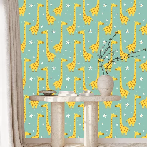 Behang Leuke giraffen en madeliefjes