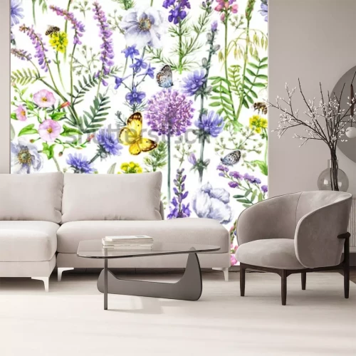 Sticker Veldbloemen met vlinders en bijen