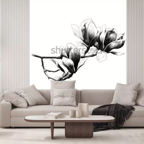 Sticker Getekende tak met bloemen