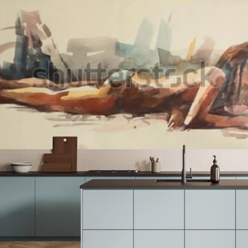 Fotobehang Aquarel weergave van een erotische vrouw