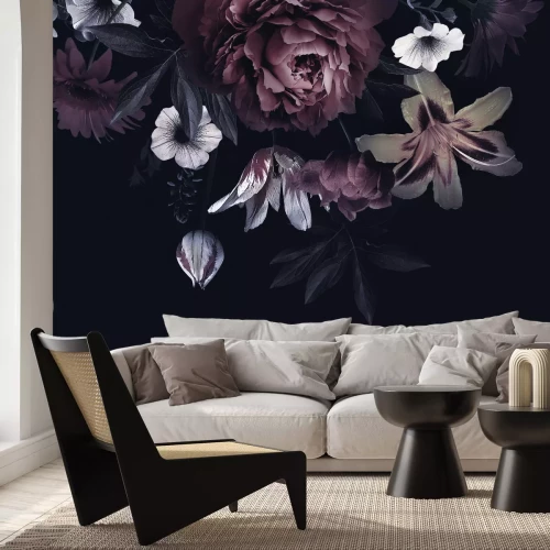 Fotobehang Donkere achtergrond en bloemen