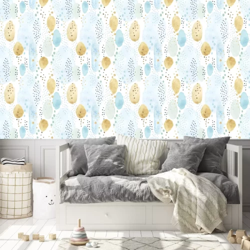 Behang Motief in aquarel vlekken en kleine stippen