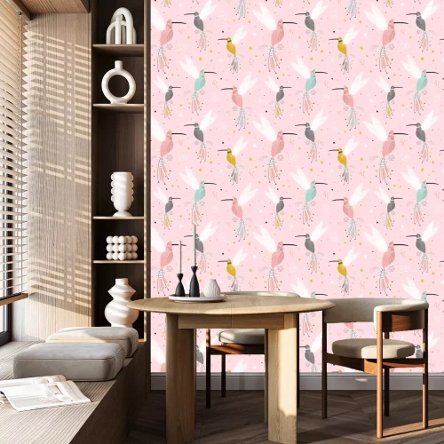 Behang Paradijsvogels op een roze achtergrond