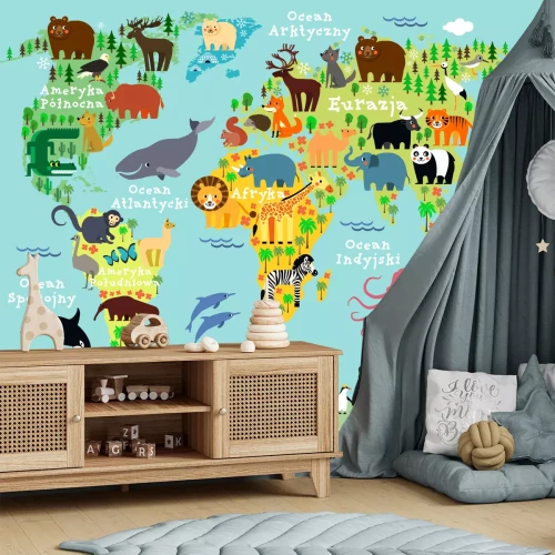 Sticker Gesigneerde wereldkaart met kenmerkende dieren