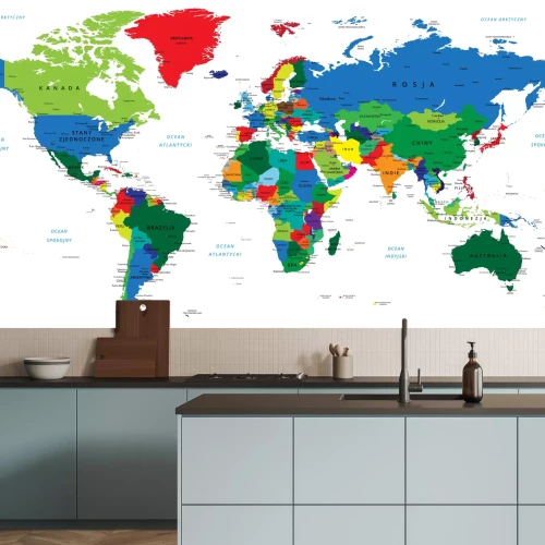 Fotobehang Kleurrijke wereldkaart in het Pools