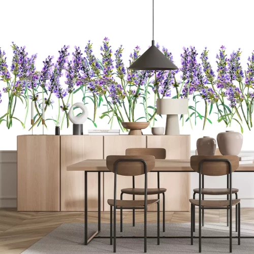 Sticker Purpere lavendelbloemen op een witte achtergrond